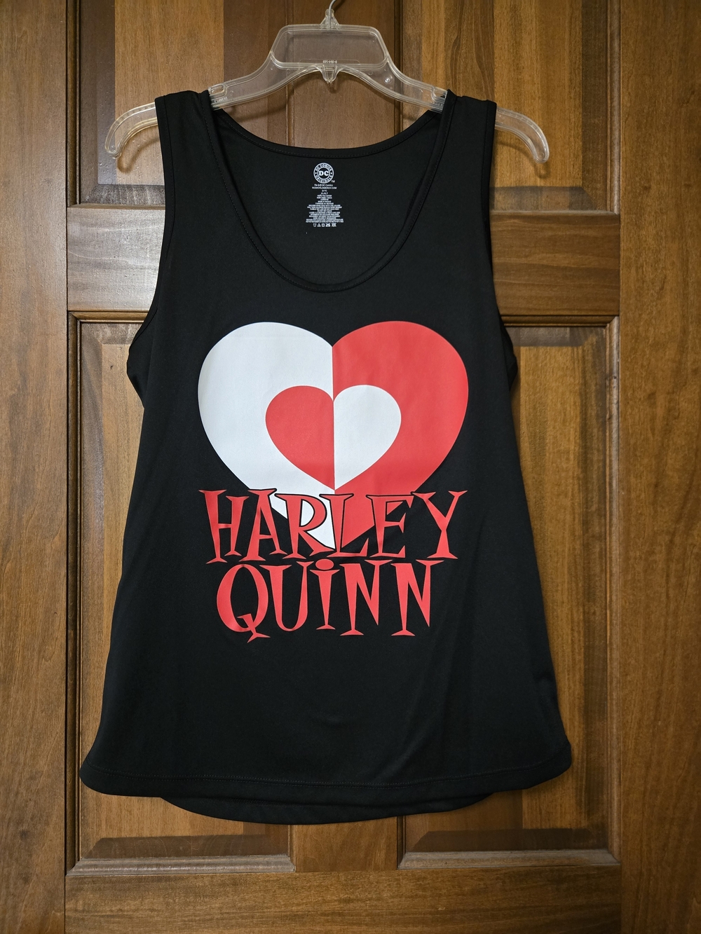 Harley Quinn Black Graphic Razor Back Tank Top with Red & White Heart